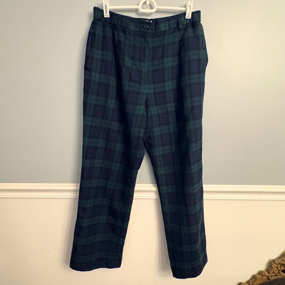 Pendleton Womens Green Navy Plaid Pants Wool Trousers Made in USA Size 12